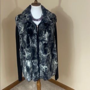 Fur like zipper front sweater